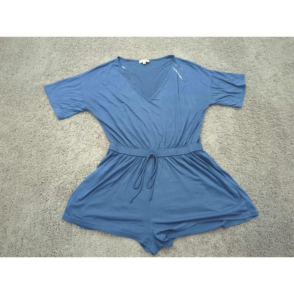 Umgee USA Women's Large‎ Blue V Neck Short Sleeve Drawstring Waist Romper